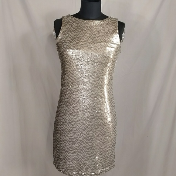 Metallic Mini Dress Silver Pewter Sexy Chainmail r Sequin like Shimmer w Stretch - Picture 1 of 8
